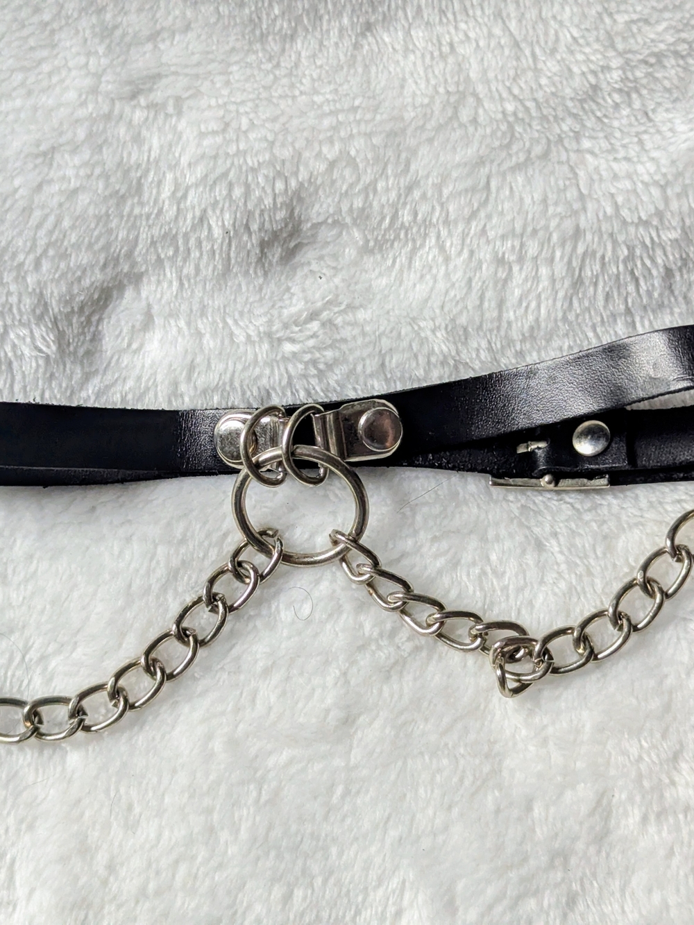 Black Faux Leather and Silver Chain Choker - Women's Fashion Accessory